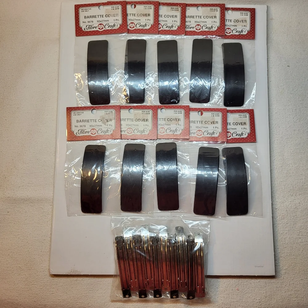 Fibre Craft BARRETTE Cover Lot of 10 NIP # 9678 90x27mm Plus Barrette Clips